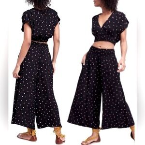 Free People Nile River 2pc Set Cropped Wide Leg Pants Crop Top with Smocking XS